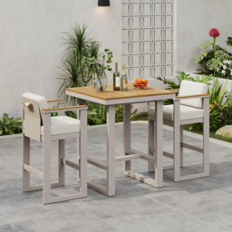 Tevara Outdoor Square Bar Table with Teak Wood Slat Top & Aluminum Frame in Sand - thumbnail 6