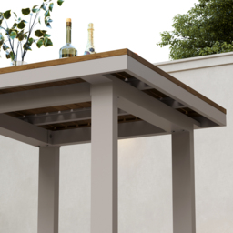 Tevara Outdoor Square Bar Table with Teak Wood Slat Top & Aluminum Frame in Sand - thumbnail 9