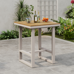 Tevara Outdoor Square Bar Table with Teak Wood Slat Top & Aluminum Frame in Sand - thumbnail 3