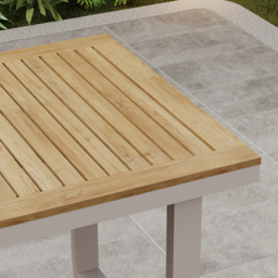 Tevara Outdoor Square Bar Table with Teak Wood Slat Top & Aluminum Frame in Sand - thumbnail 8