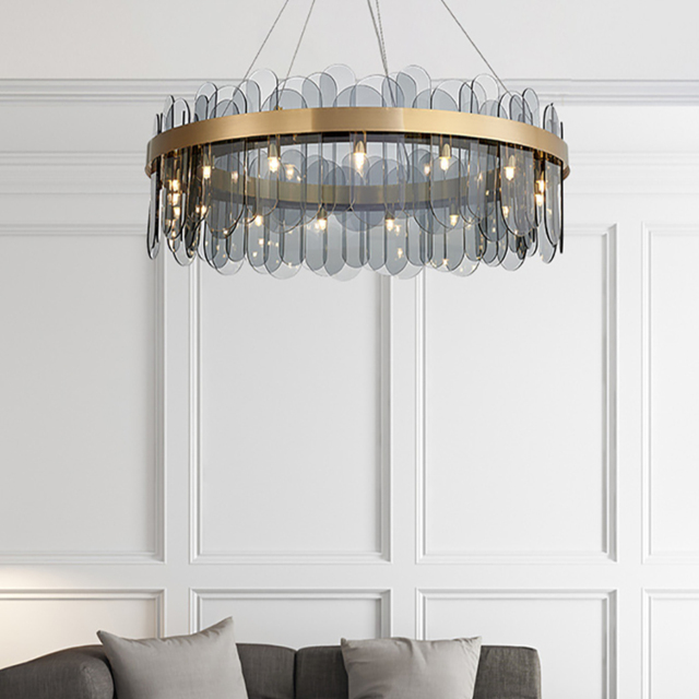 Modern Round 6-Light Tiered Smokey Gray Glass Chandelier - image 1