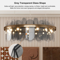 Modern Round 6-Light Tiered Smokey Gray Glass Chandelier - thumbnail 9