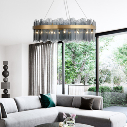 Modern Round 6-Light Tiered Smokey Gray Glass Chandelier - thumbnail 6