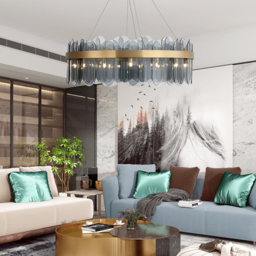 Modern Round 6-Light Tiered Smokey Gray Glass Chandelier - thumbnail 7