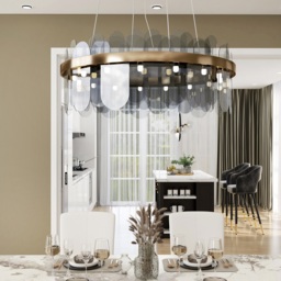 Modern Round 6-Light Tiered Smokey Gray Glass Chandelier - thumbnail 2