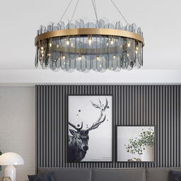 Modern Round 6-Light Tiered Smokey Gray Glass Chandelier - thumbnail 4