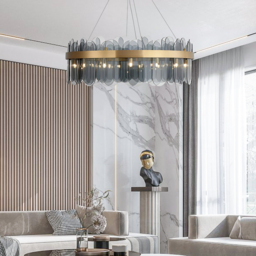 Modern Round 6-Light Tiered Smokey Gray Glass Chandelier - thumbnail 5