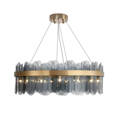 Modern Round 6-Light Tiered Smokey Gray Glass Chandelier - thumbnail 8