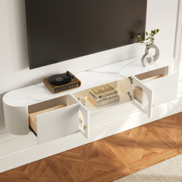 Modern White Floating Media Console Wall-Mounted TV Stand with Storage Sintered Stone Top for 1800 TV - thumbnail 4