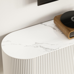 Modern White Floating Media Console Wall-Mounted TV Stand with Storage Sintered Stone Top for 1800 TV - thumbnail 5