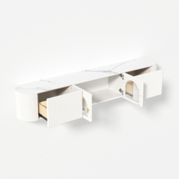 Modern White Floating Media Console Wall-Mounted TV Stand with Storage Sintered Stone Top for 1800 TV - thumbnail 9