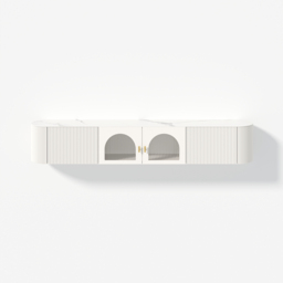Modern White Floating Media Console Wall-Mounted TV Stand with Storage Sintered Stone Top for 1800 TV - thumbnail 7