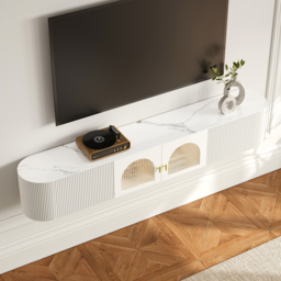 Modern White Floating Media Console Wall-Mounted TV Stand with Storage Sintered Stone Top for 1800 TV - thumbnail 3