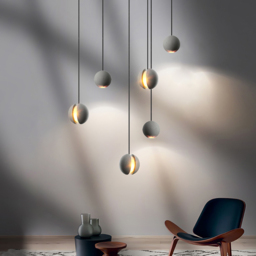 Moon Cement Pendant Light Grey Hanging Light set of 6 - thumbnail 1
