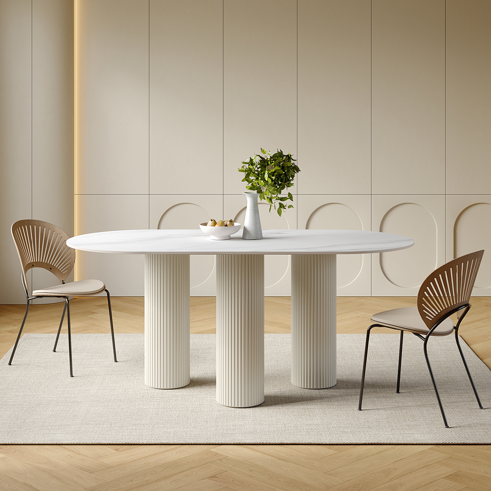 Modern Oval Sintered Stone Top Dining Table Legs in White