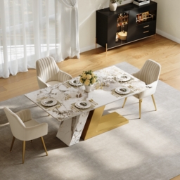 Modern 1600mm Rectangle Sintered Stone Dining Table with 4 Chairs in Gold - thumbnail 2