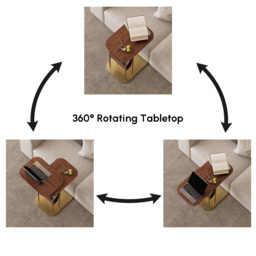 Modern Small C Shaped Rotating Side Table Walnut Wood Bedside Table with Storage End Tables - thumbnail 9