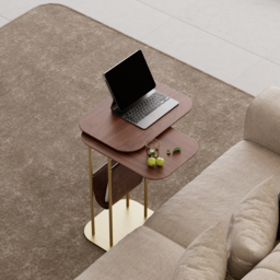 Modern Small C Shaped Rotating Side Table Walnut Wood Bedside Table with Storage End Tables - thumbnail 2