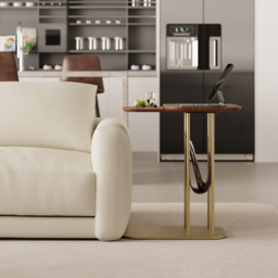 Modern Small C Shaped Rotating Side Table Walnut Wood Bedside Table with Storage End Tables - thumbnail 6