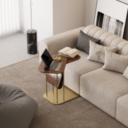 Modern Small C Shaped Rotating Side Table Walnut Wood Bedside Table with Storage End Tables - thumbnail 3