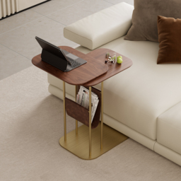 Modern Small C Shaped Rotating Side Table Walnut Wood Bedside Table with Storage End Tables - thumbnail 1