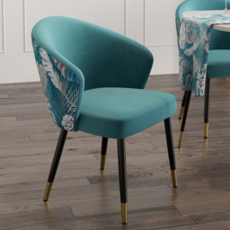 Set of 2 Velvet Dining Chairs Upholstered Modern Greenish Blue Dining Room Chairs with Arm - thumbnail 4