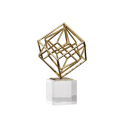 Modern Gold Metal 3D Geometry Ornament Figurine Sculpture Decor Art with Crystal Stand - thumbnail 6