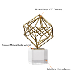 Modern Gold Metal 3D Geometry Ornament Figurine Sculpture Decor Art with Crystal Stand - thumbnail 7