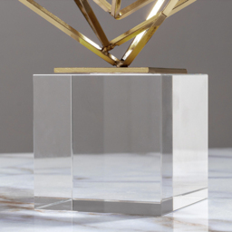 Modern Gold Metal 3D Geometry Ornament Figurine Sculpture Decor Art with Crystal Stand - thumbnail 5