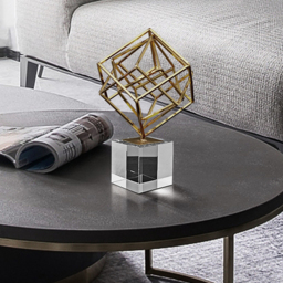 Modern Gold Metal 3D Geometry Ornament Figurine Sculpture Decor Art with Crystal Stand - thumbnail 4