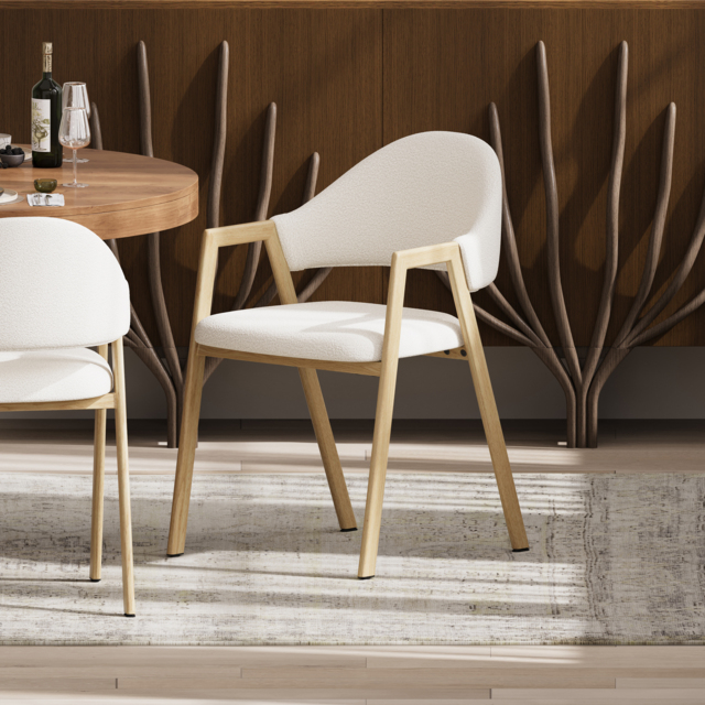 Set of 2 Boucle Dining Chair Upholstered Curved Back Modern Dining Room Chairs - image 1
