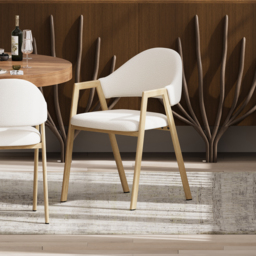 Set of 2 Boucle Dining Chair Upholstered Curved Back Modern Dining Room Chairs