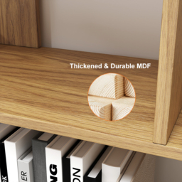 5-Tier Natural Wood Bookshelf with 2 Doors Modern Bookcase in Gold Finish - thumbnail 9