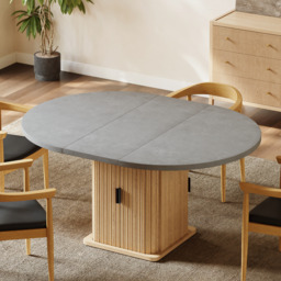 1200mm-1600mm Gray Extendable Dining Table with Fluted Base and Storage - thumbnail 3