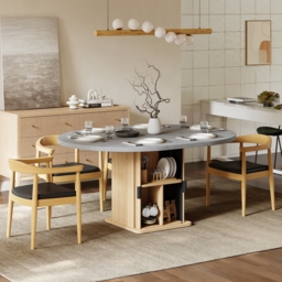 1200mm-1600mm Gray Extendable Dining Table with Fluted Base and Storage - thumbnail 6