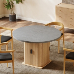 1200mm-1600mm Gray Extendable Dining Table with Fluted Base and Storage - thumbnail 2