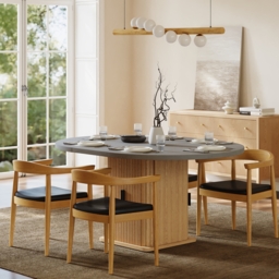 1200mm-1600mm Gray Extendable Dining Table with Fluted Base and Storage - thumbnail 8