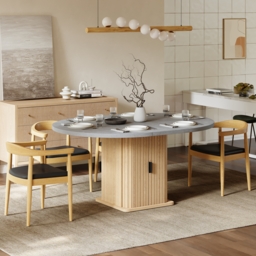 1200mm-1600mm Gray Extendable Dining Table with Fluted Base and Storage - thumbnail 5