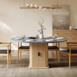 1200mm-1600mm Gray Extendable Dining Table with Fluted Base and Storage - thumbnail 7