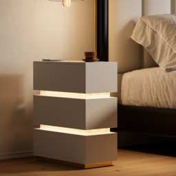 Narrow Smart 3-Drawer Nightstand with Charging Station Bedside Table with Light in White Set of 2 - thumbnail 2