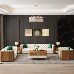 Wovent Modern Beige Faux Leather Tufted Sofa & Loveseat Living Room Set of 3 - thumbnail 3
