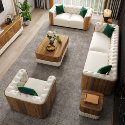 Wovent Modern Beige Faux Leather Tufted Sofa & Loveseat Living Room Set of 3 - thumbnail 2