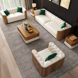 Wovent Modern Beige Faux Leather Tufted Sofa & Loveseat Living Room Set of 3 - thumbnail 1