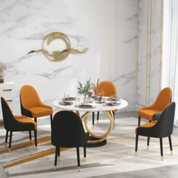 Darg Modern PU Leather 8-Pieces Dining Chairs in Orange & Black with Metal Legs - thumbnail 7