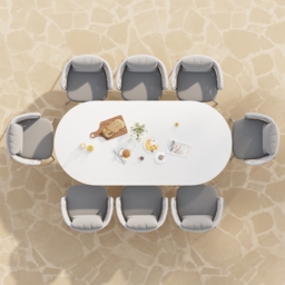 9 Pieces 2134 mm Outdoor Sintered Stone Top Dining Table Set with Rope Woven Armchairs - thumbnail 4