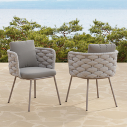 9 Pieces 2134 mm Outdoor Sintered Stone Top Dining Table Set with Rope Woven Armchairs - thumbnail 6