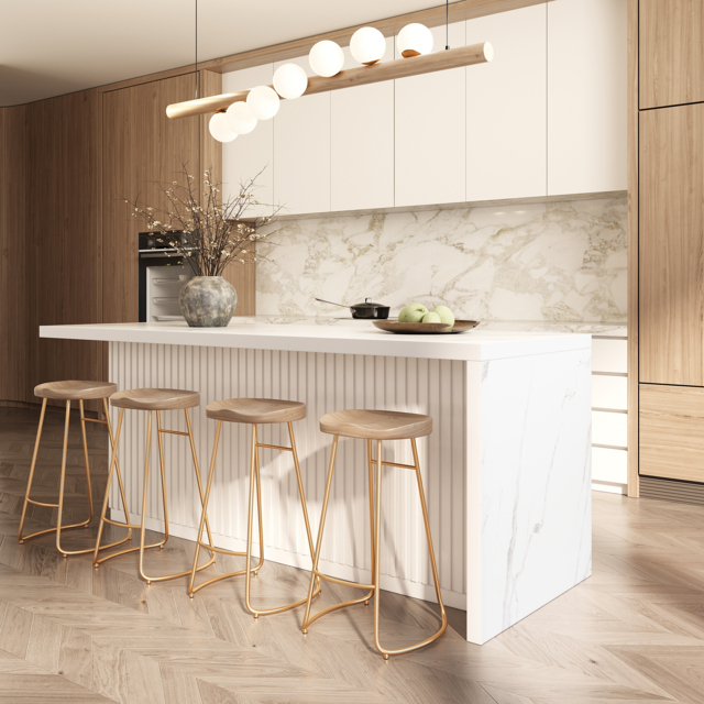 180 cm Large White Kitchen Island with Storage Kitchen Cabinet Marble Veneered Top - image 1