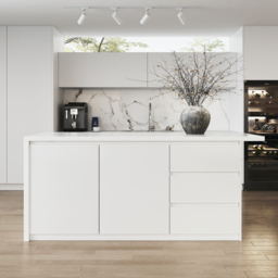 180 cm Large White Kitchen Island with Storage Kitchen Cabinet Marble Veneered Top - thumbnail 8