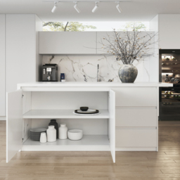 180 cm Large White Kitchen Island with Storage Kitchen Cabinet Marble Veneered Top - thumbnail 7