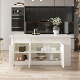 180 cm Kitchen Islands Sintered Stone White Modern with Storage Kitchen Cabinet - thumbnail 4